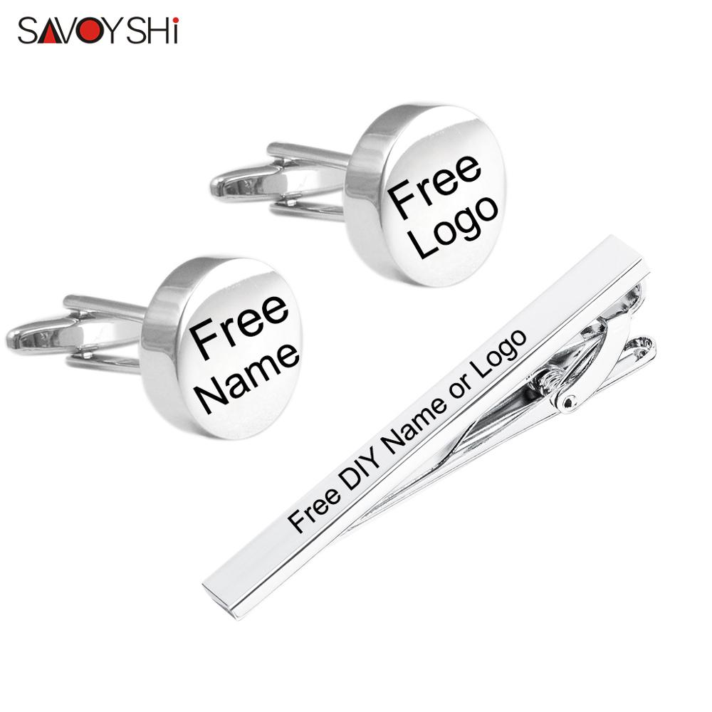 Tie Bar Set Gift - SAVOYSHI 無料彫刻名カフスネクタイクリップセットメンズ特別なギフト高品質シルバーカラーカフスネクタイ骨ピンバー