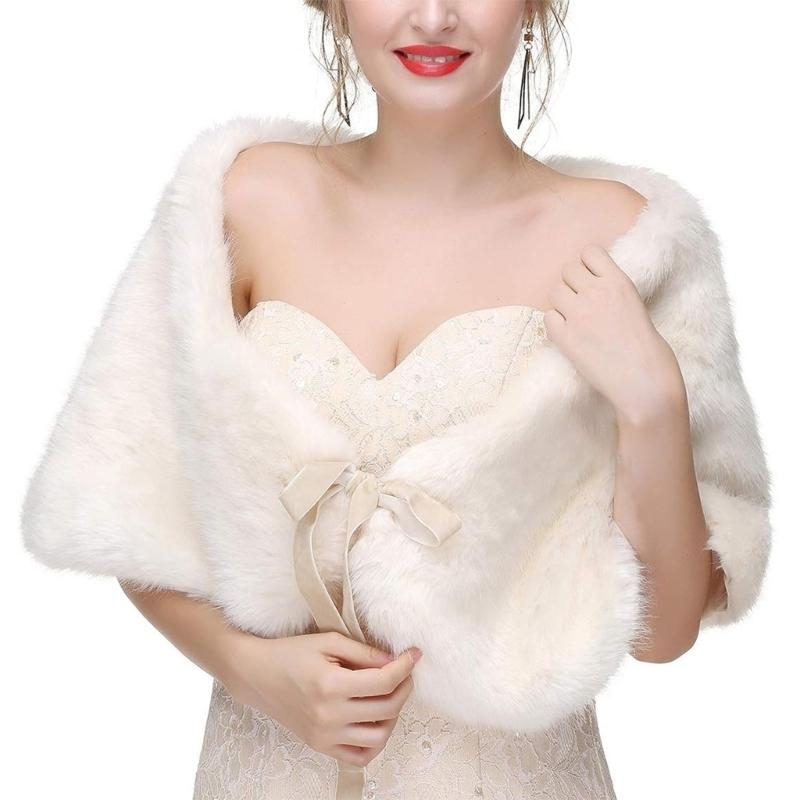 Stole Wedding Shawl - 652F 洗練されたフェイクファーストールスカーフブライダルとブライドメイド用リボンネクタイショールラップウェディングドレス毛皮のケープ