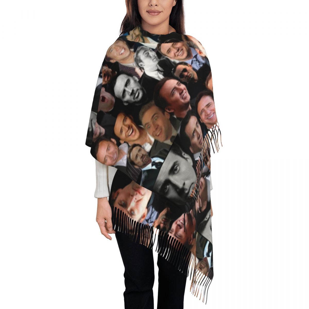 Pashmina Wrap Large - ニコラス・ケイジ・コラージュ・ショール・ラップス女性用暖かい大きなソフトスカーフニコラス・ケイジ・フェイス・コラージュ・パシュミナ・ショール・スカーフ