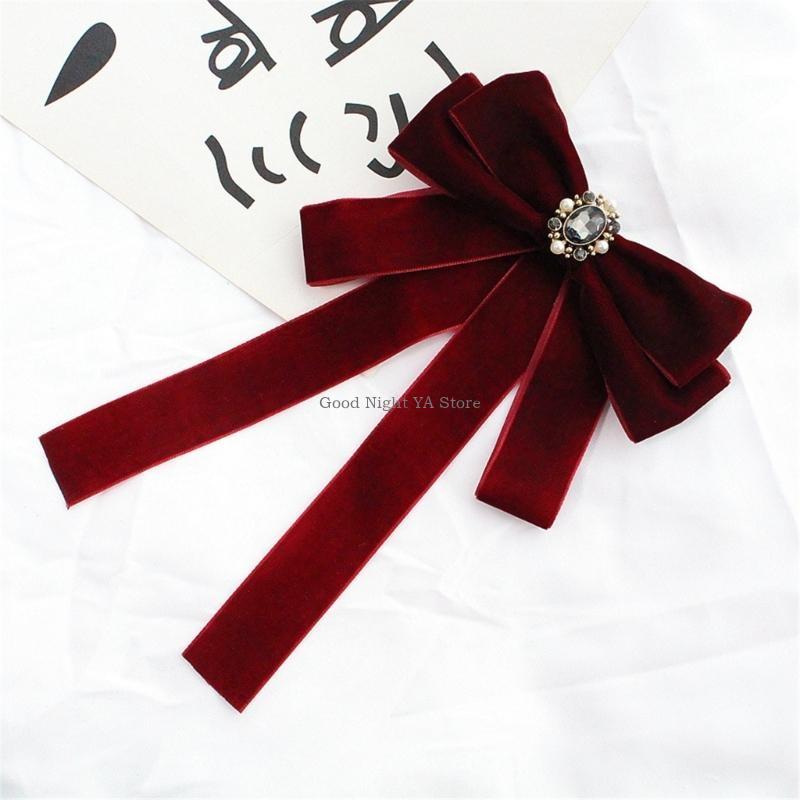 Bow Tie Pre Tied - ネクタイのブローチにある女性パールベルベットのベルベットクリップのためのファッショナブルな縛られた弓