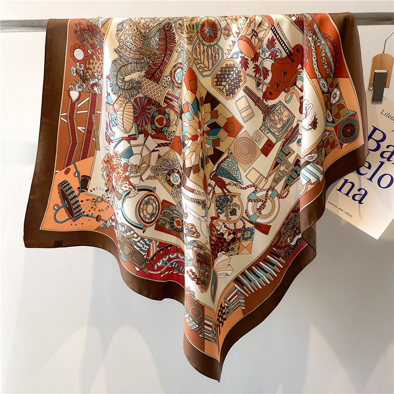 Silk Tie Striped - 2026 新しいスクエアツイルシルクスカーフ女性のための春秋バンダナヒジャブ花柄スカーフ高級女性ヘアアクセサリー