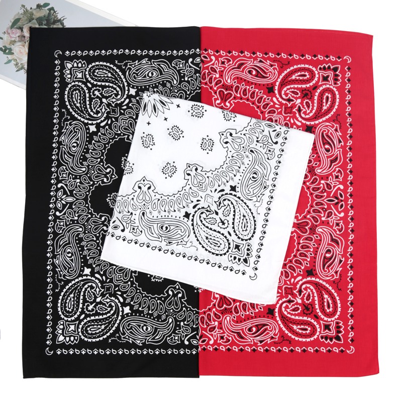 Bandana Cotton - 70*70 センチメートルユニセックス女性 100% コットンブラックヒップホップペイズリー大判バンダナスカーフパンクカウボーイメンズバイカースポーツ帽子ヘッドバンドラップ