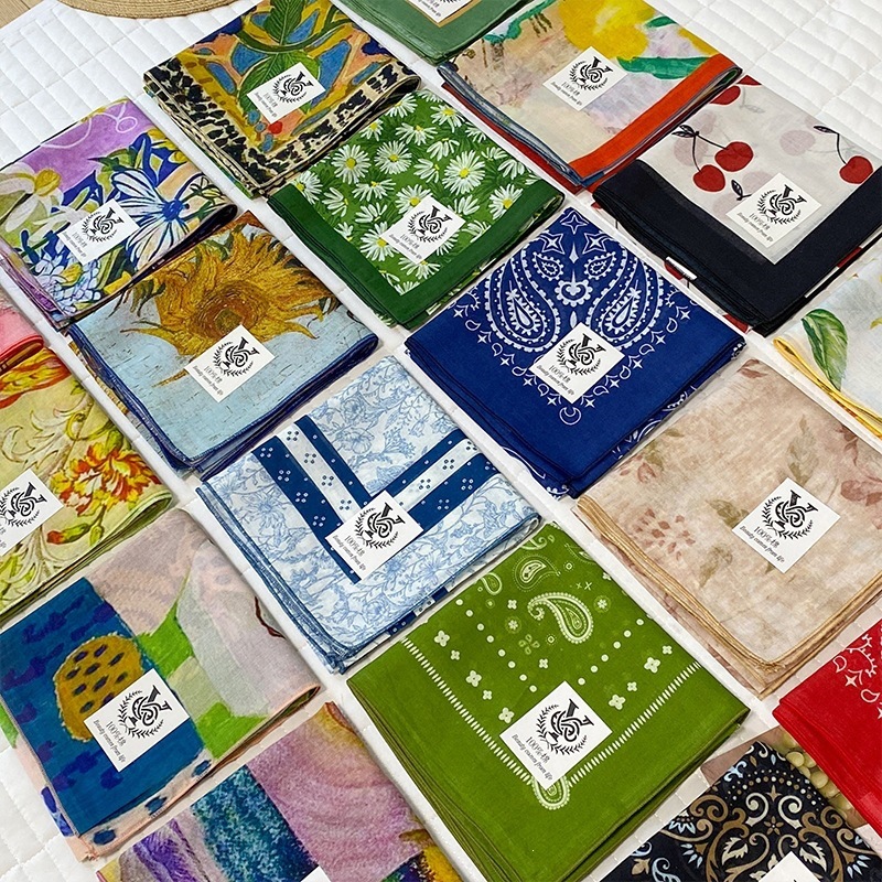 Bandana Cotton - 綿 100% 正方形スカーフ女性用プリントリボンヘッドバンドバンダナ女性バッグリストラップネッカチーフスカーフ