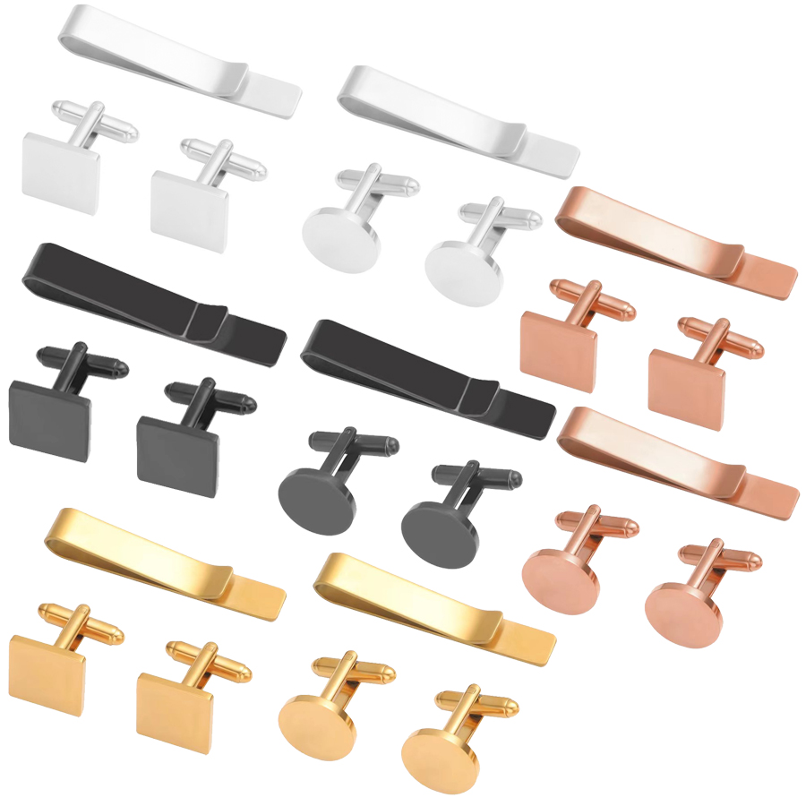 Tie Bar Set Gift - Freeteeme 新ファッションカフス & ネクタイクリップ男性用ステンレス鋼ミニマリストネクタイバードレスシャツピン結婚式花婿のギフト