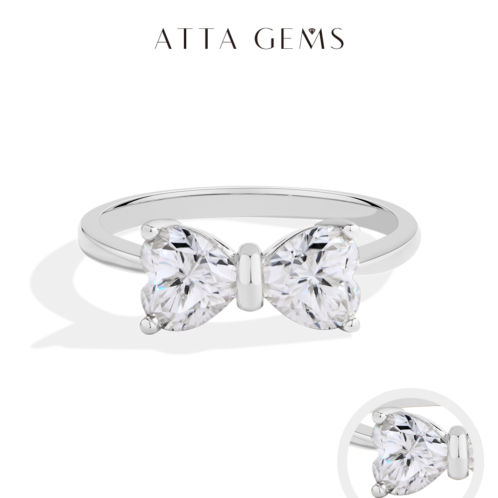 Tie Clip Silver - ATTAGEMS 925スターリングシルバー ボウノット モアサナイトリング 女性用 2個セット