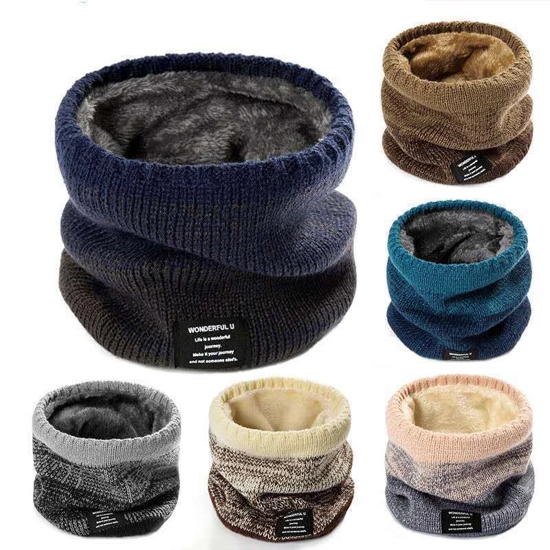 Handkerchief Cotton Men - 冬のスカーフ男性フリースリングバンダナニット暖かい固体スカーフ女性ネックウォーマー厚いカシミヤホットハンカチスキーマスク