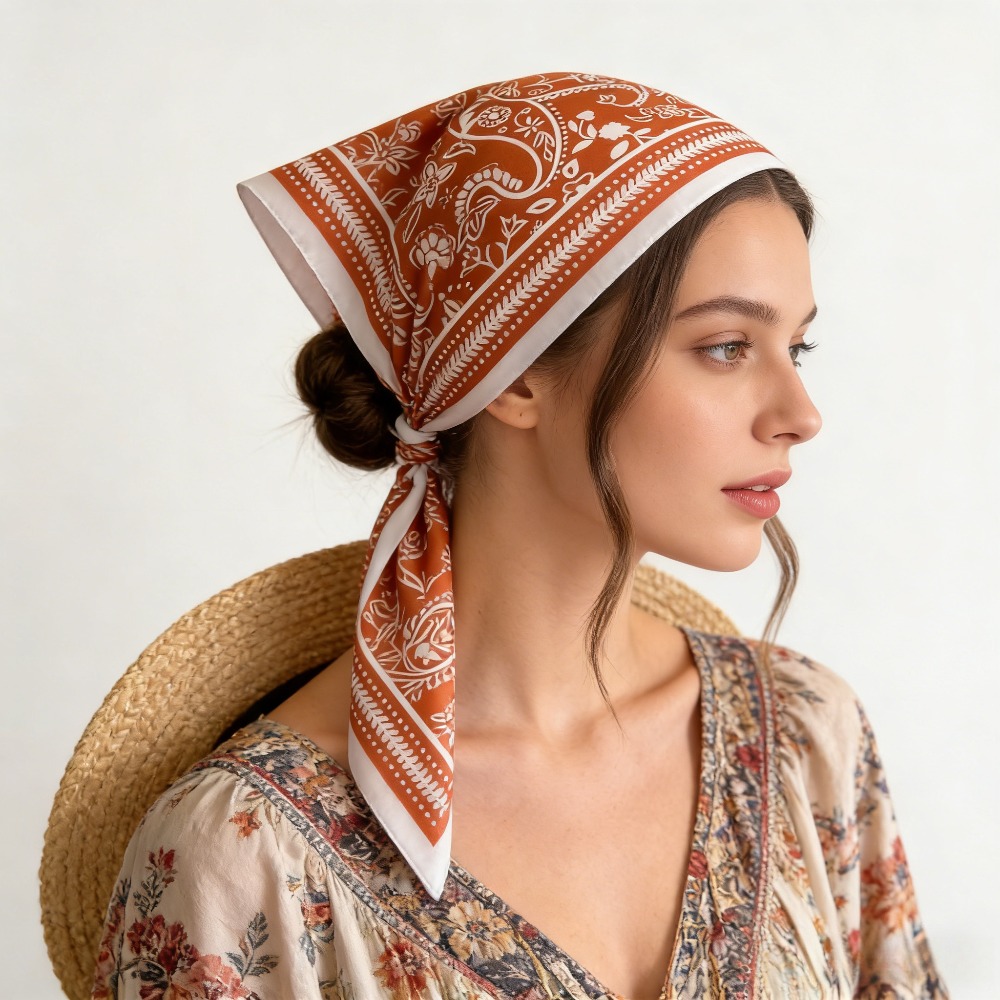 Silk Neck Scarf - 1Pc カシュープリントファッションシルクスカーフスクエアスカーフハイエンドショールネックスモールスクエアスカーフヘッドスカーフ女性のスカーフ
