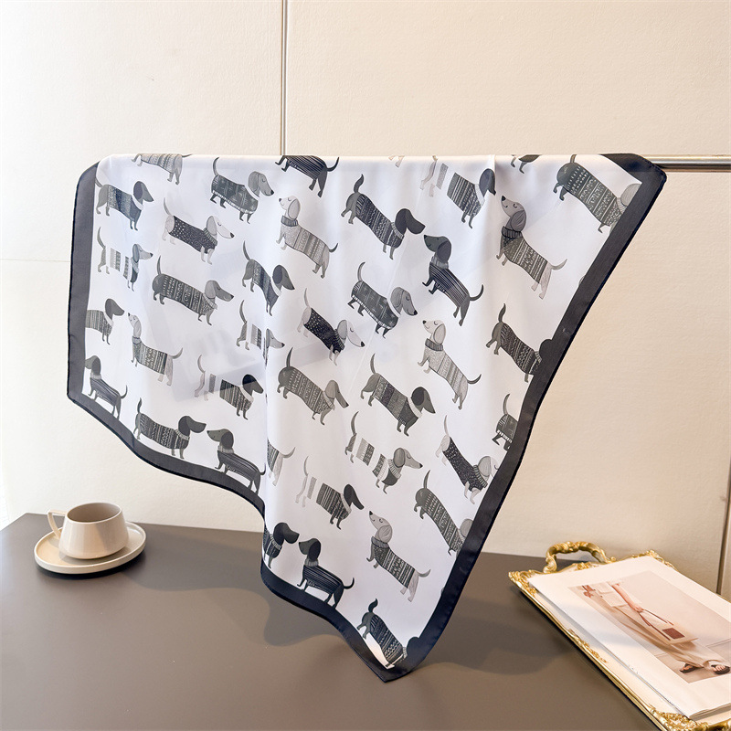 Bandana Cotton - レディースコットン犬柄スクエアスカーフ女性用スタイリッシュなシルクスカーフバンダナ高級ヒジャブネッカチーフエレガントなショールラップ70cm