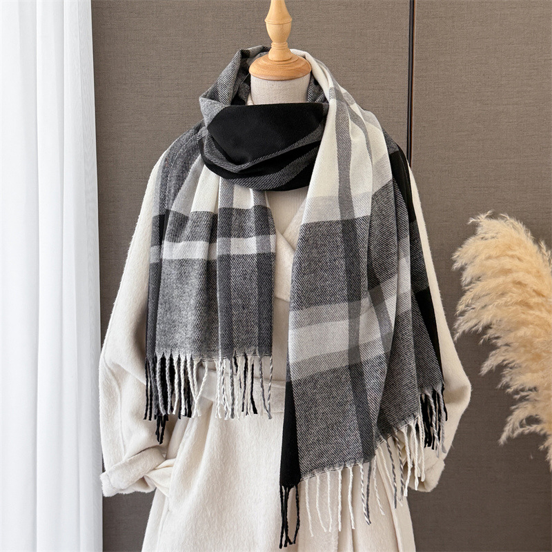 女性用スコットランド風チェック柄イミテーションカシミヤショー - Pashmina Wrap Large のレビューと価格