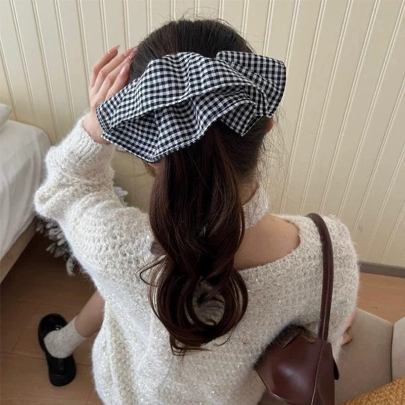 特大チェック柄ヘアネクタイ弾性バンド女性の新 2025 ハイ - Silk Tie Striped のレビューと価格