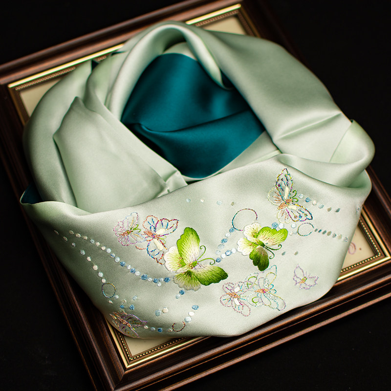純粋なシルク蘇州刺繍スカーフ、桑絹刺繍ネックラップ、絶妙なギ - Silk Neck Scarf のレビューと価格