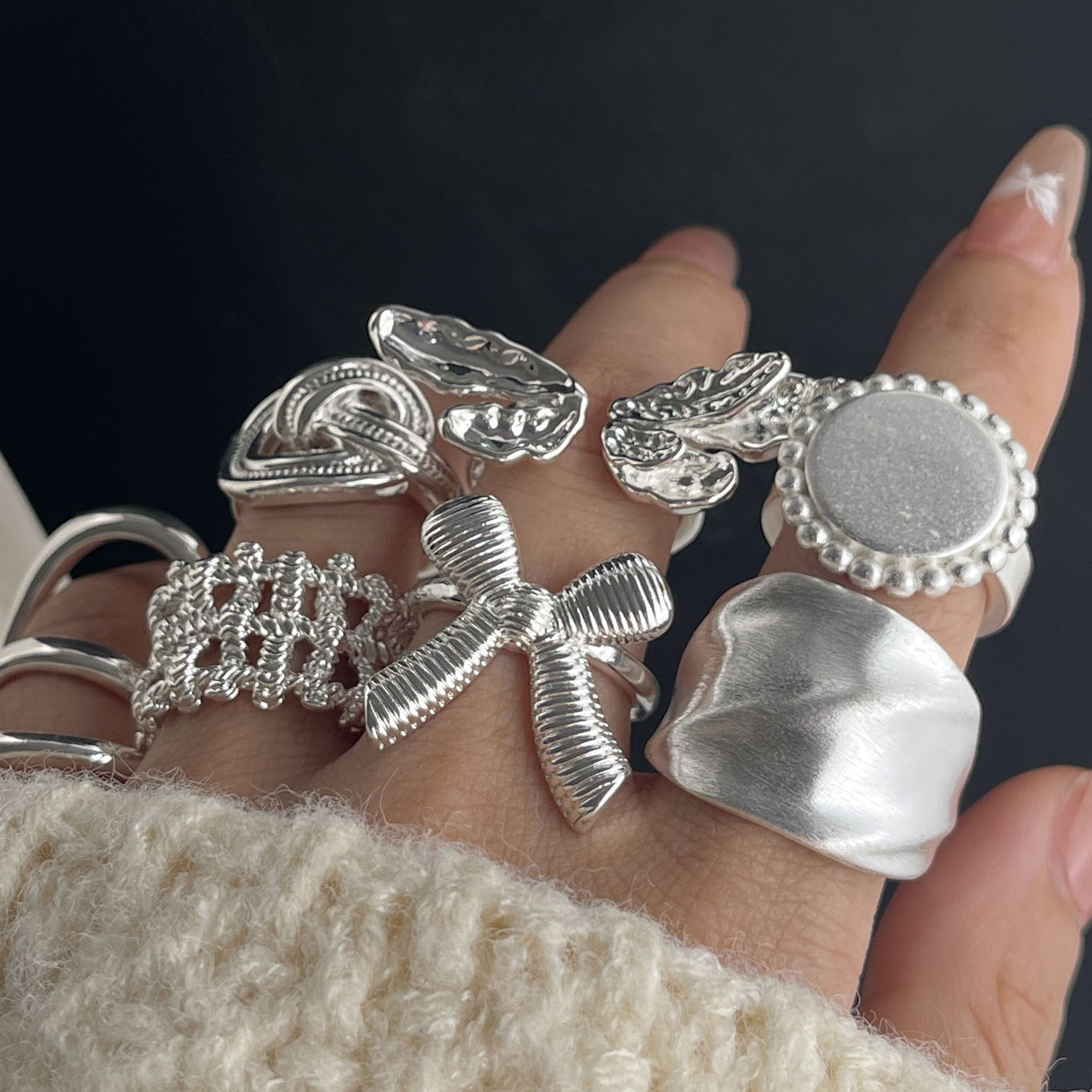 925 スターリングシルバーリング女性のための幾何学的なファ - Tie Clip Silver のレビューと価格