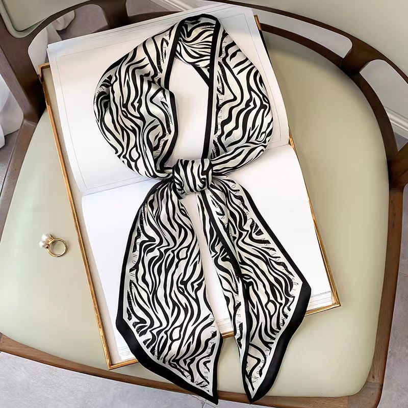 高級ゼブラプリントシルクスクエアスカーフ女性ソフトサテンハン - Silk Tie Striped のレビューと価格