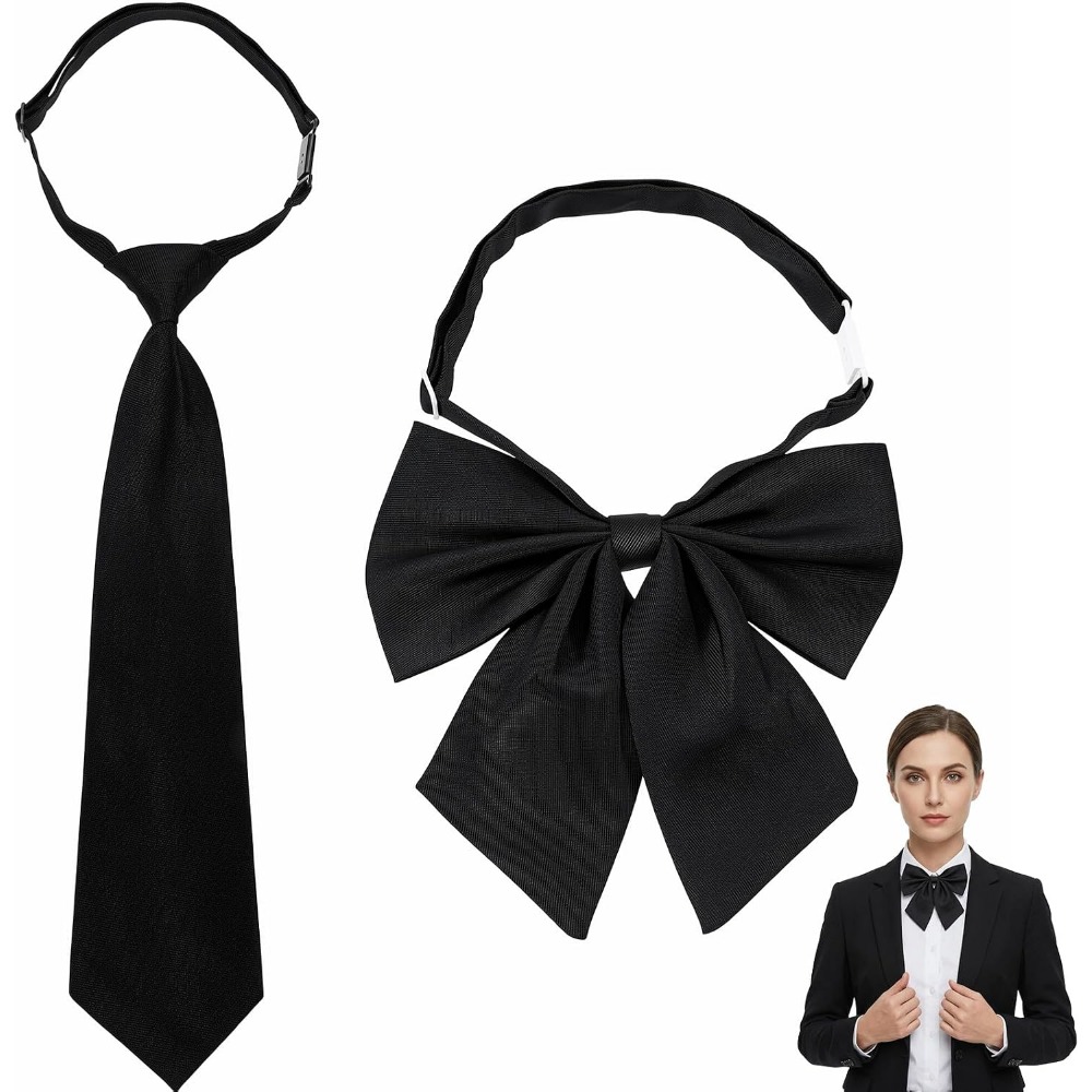女性用ブラック蝶ネクタイ、特別なイベントや制服に最適な調節可 - Bow Tie Pre Tied のレビューと価格