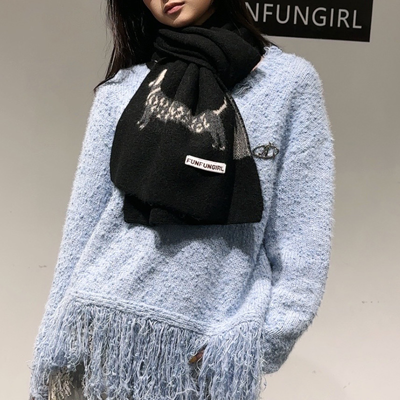 韓国版ウール混紡子犬柄ジャカードスカーフ男女兼用暖かい多用途 - Muffler Men Wool のレビューと価格