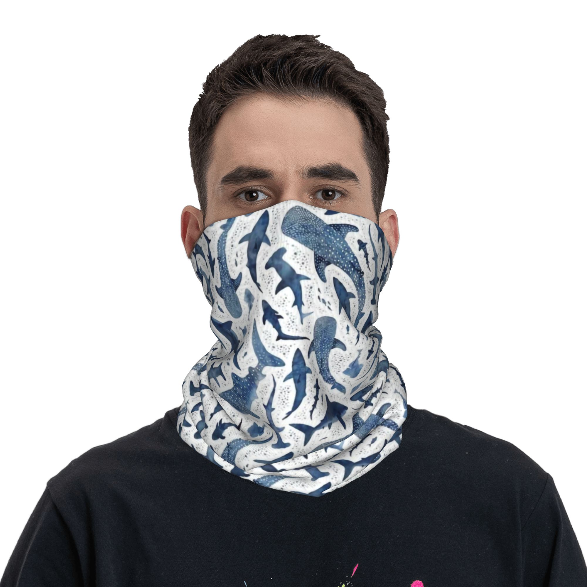 カスタムブルー水彩画サメ柄バンダナネックゲイター防風フェイス - Neck Warmer Tube のレビューと価格