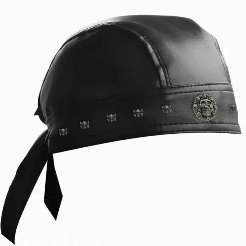 PU レザー黒バイカー調節可能な帽子女性男性用防水バタフライ - Bandana Doo Rag のレビューと価格