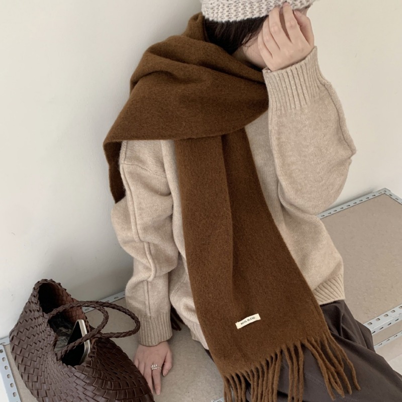 韓国版シックなソリッドタッセルスカーフ女性男性冬ミニマリスト - Muffler Men Wool のレビューと価格