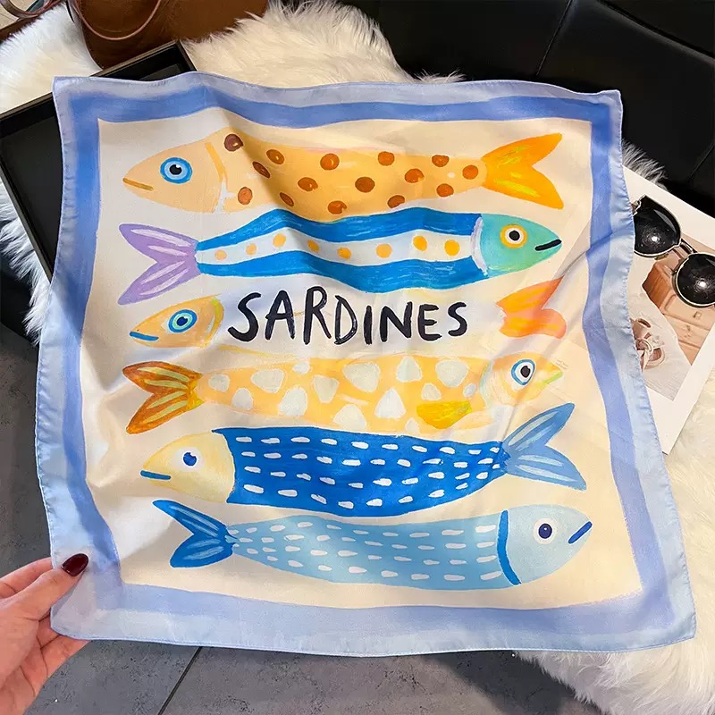 ファッション魚柄スクエアシルクヘッドスカーフ女性エレガントヒ - Silk Neck Scarf のレビューと価格