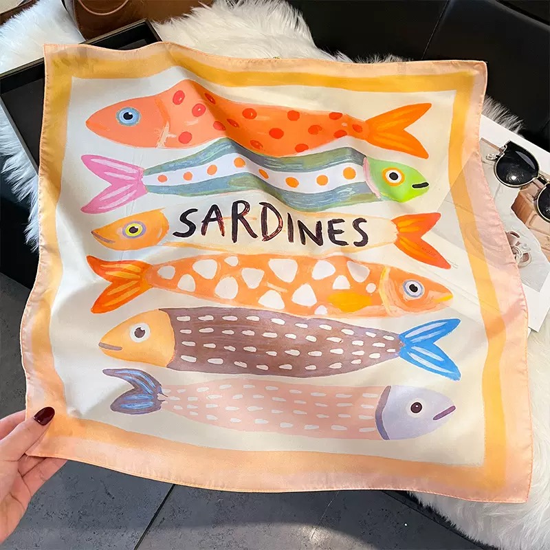 ファッション魚柄スクエアシルクヘッドスカーフ女性エレガントヒ - Silk Neck Scarf のレビューと価格