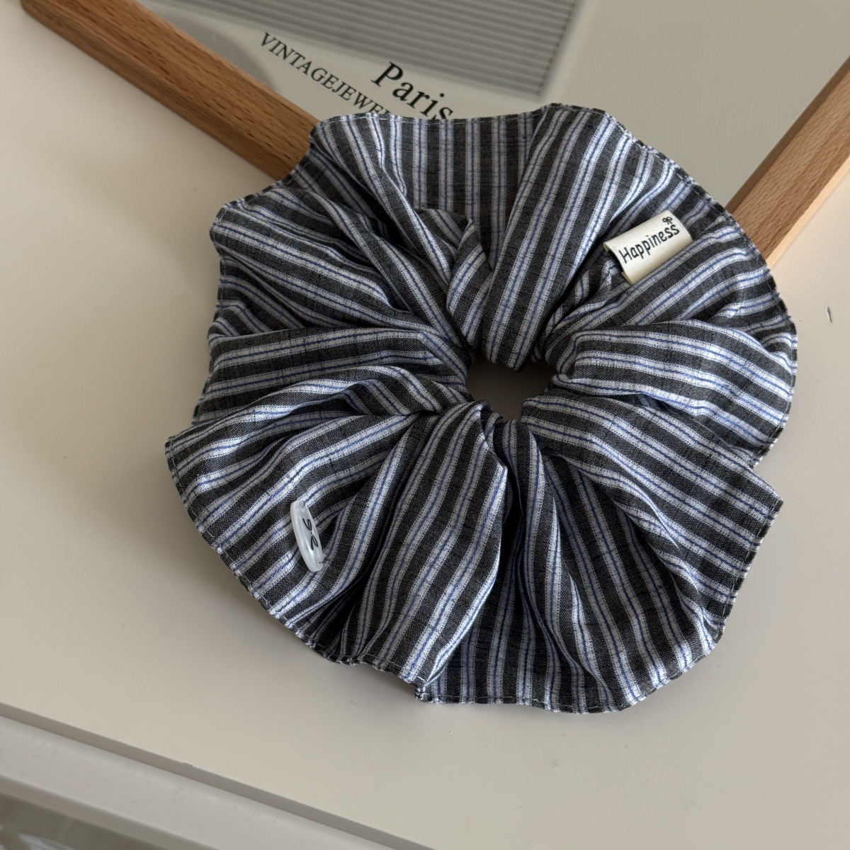 韓国ファッションストライプヘアゴムバンド女の子ブルーシュシュ - Silk Tie Striped のレビューと価格
