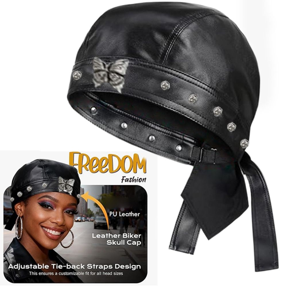 新しいPUレザー製ブラックバイカーキャップ、調節可能な防水バ - Bandana Doo Rag のレビューと価格